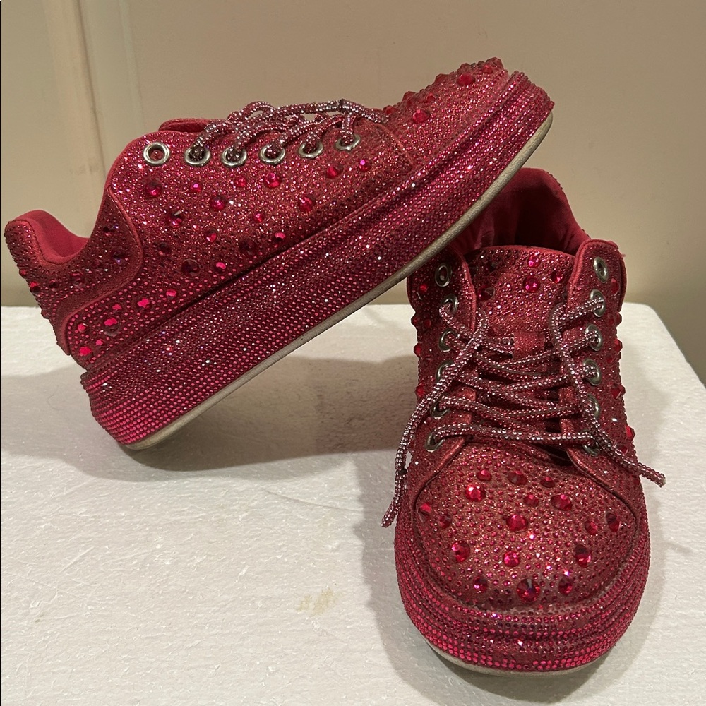 Bling Sparkle Jazzy Retro Disco shiny Rhinestone laceUp platform sneakers size 6 - Picture 6 of 13